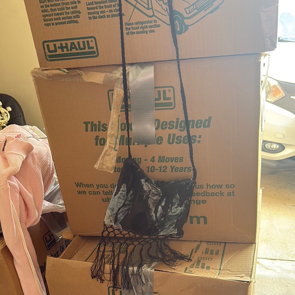 Black and Gray Fringe Crossbody Bag